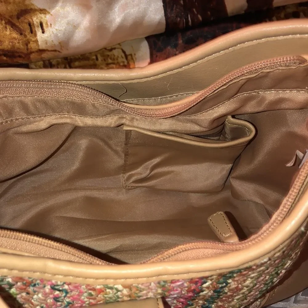 Croft & Barrow Tan Multicolored Faux Leather Straw Hobo Bag